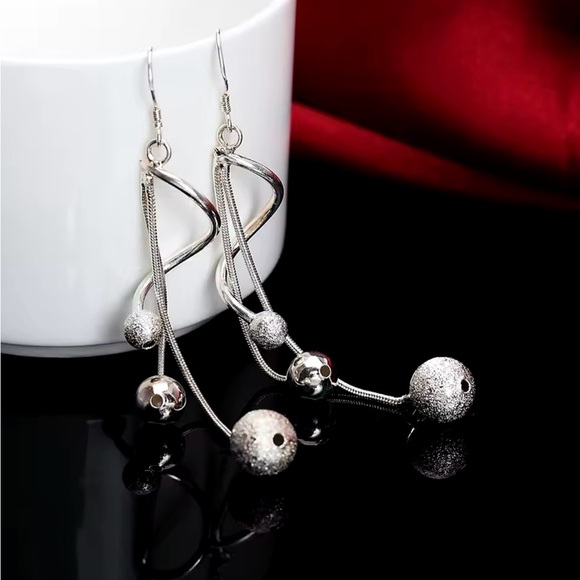 Silver plated Long tassel beads Earrings for Women - Picture 5 of 6